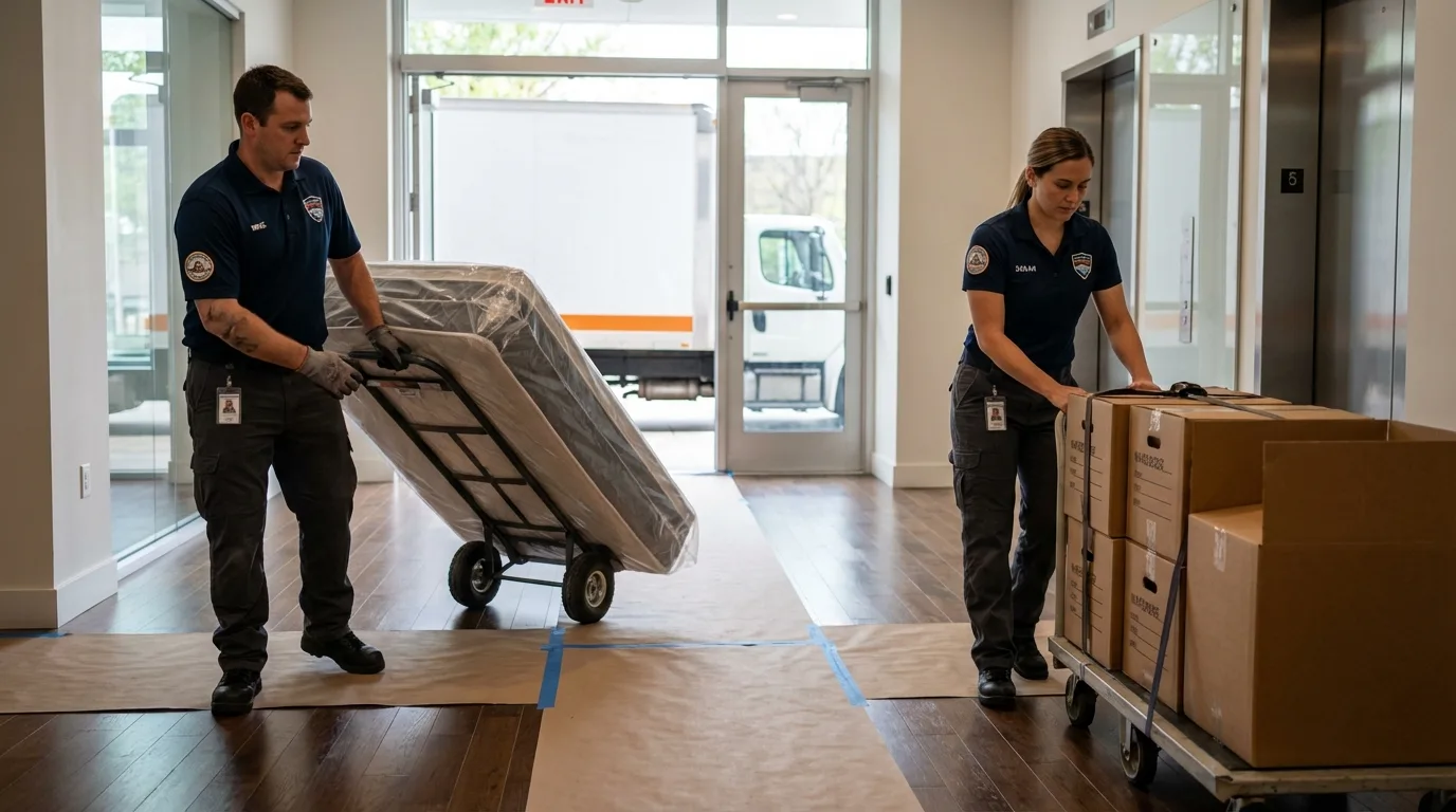 Professional apartment movers loading elevator in Altamonte Springs, FL